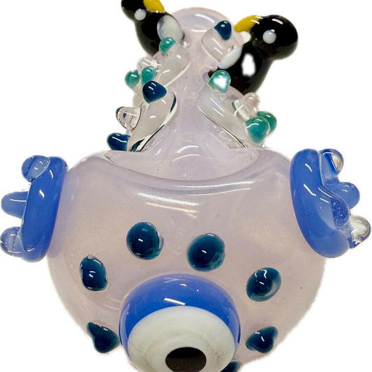 Ripkitty 4.5" Tobacco Dry Herb Hand Pipe Spoon Color Tube Glass with Penguins Art