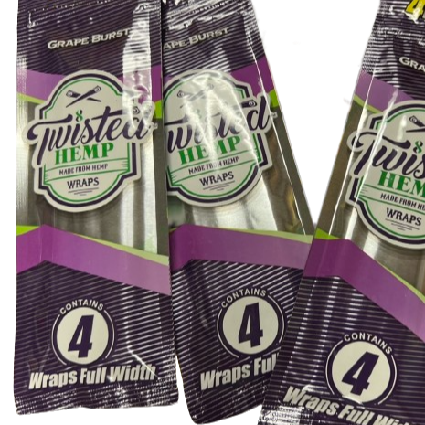 Twisted Hemp Organic Natural 4 Wraps Per Pack Grape Flavor (3 Count)